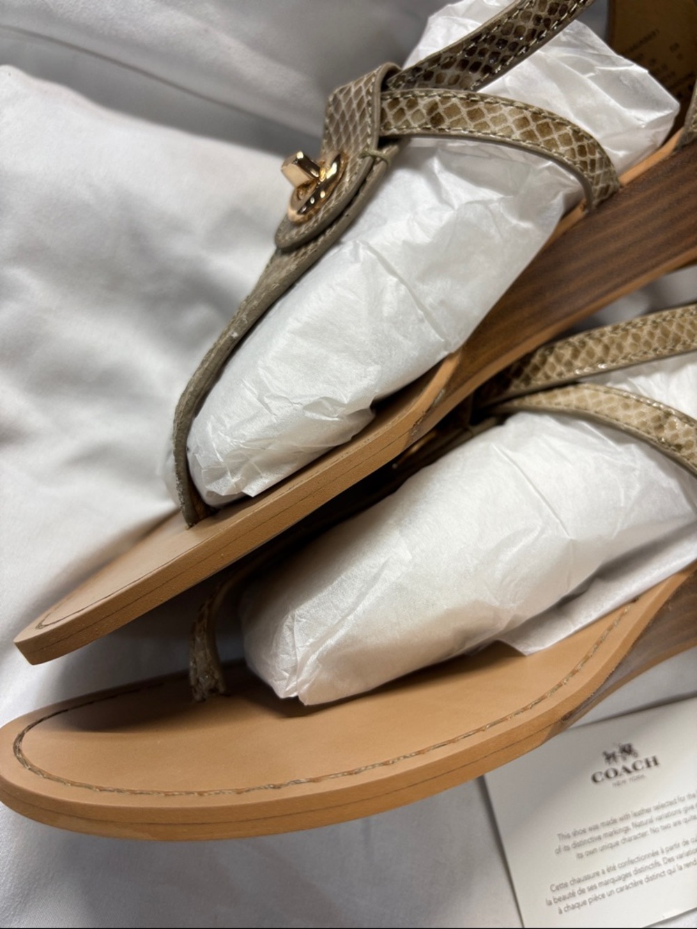 Coach Turnlock Leather Sandals Ingrid Nat embossed T strap Snake Print Gladiator - Picture 8 of 14